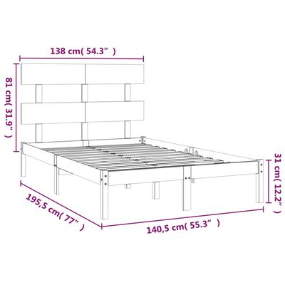 vidaXL Posteljni okvir črn iz trdnega lesa 135x190 cm