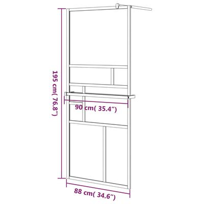 vidaXL Pregrada za tuš s polico bela 90x195 cm ESG steklo in aluminij