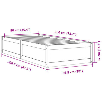 vidaXL Posteljni okvir brez vzmetnice 90x200 cm trdna borovina