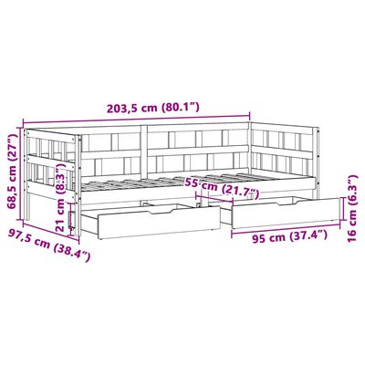 vidaXL Dnevna postelja s predali bela 90x200 cm trdna borovina