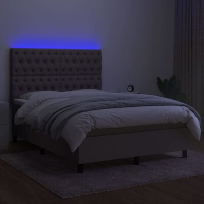 vidaXL Box spring postelja z vzmetnico LED taupe 140x200 cm blago