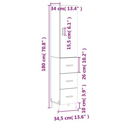 vidaXL Visoka omara bela 34,5x34x180 cm inženirski les