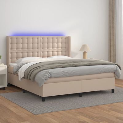 vidaXL Box spring postelja z vzmetnico LED kapučino 160x200 cm