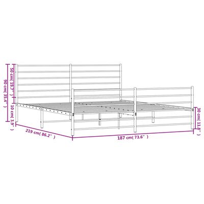 vidaXL Kovinski posteljni okvir z vzglavjem in vznožjem bel 183x213 cm