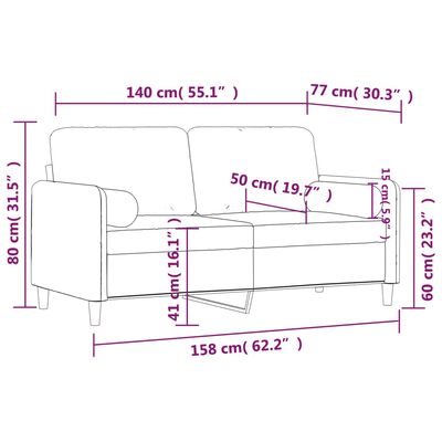 vidaXL Kavč dvosed z okrasnimi blazinami črn 140 cm žamet