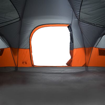 vidaXL Družinski šotor za 11 oseb siv in oranžen vodoodporen