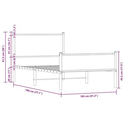 vidaXL Kovinski posteljni okvir brez vzmetnice rjavi hrast 100x190 cm