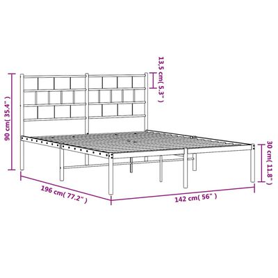 vidaXL Kovinski posteljni okvir z vzglavjem črn 135x190 cm