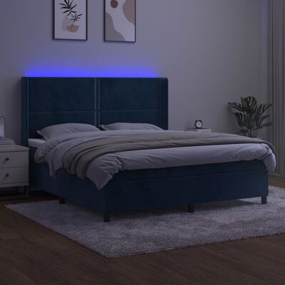 vidaXL Box spring postelja z vzmetnico LED temno modra 160x200cm žamet