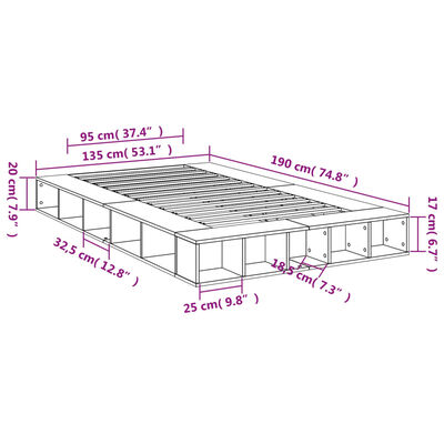 vidaXL Posteljni okvir siva sonoma 135x190 cm inženirski les