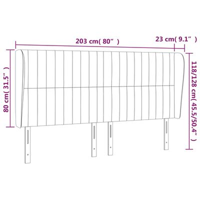 vidaXL Vzglavje z ušesi svetlo sivo 203x23x118/128 cm žamet