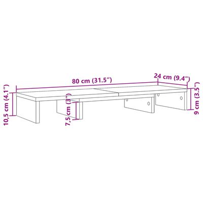 vidaXL Stojalo za monitor nastavljivo starinski les 80x24x10,5 cm les