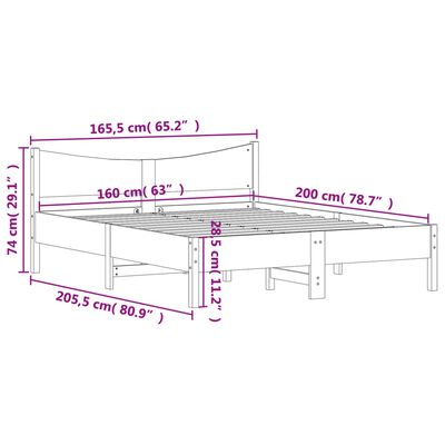 vidaXL Posteljni okvir brez vzmetnice bel 160x200 cm trdna borovina