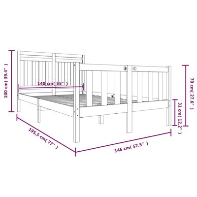 vidaXL Posteljni okvir črn iz trdnega lesa 140x190 cm