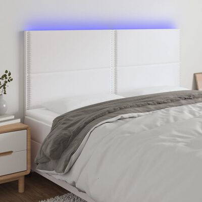 vidaXL LED posteljno vzglavje belo 180x5x118/128 cm umetno usnje