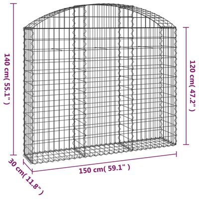 vidaXL Obokana gabionska košara 150x30x120/140 cm pocinkano železo