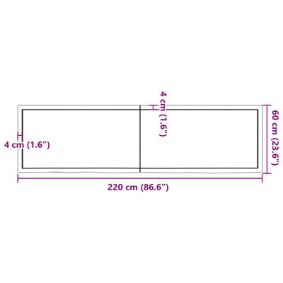 vidaXL Stenska polica svetlo rjava 220x60x(2-6) cm trdna hrastovina