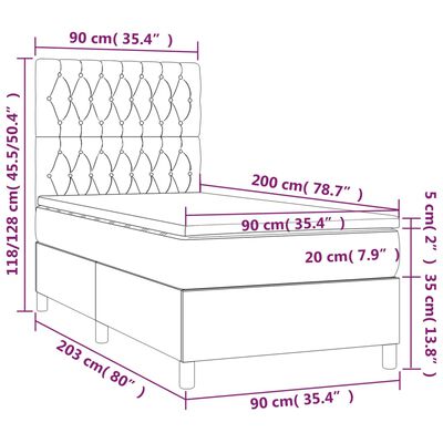 vidaXL Box spring postelja z vzmetnico svetlo siva 90x200 cm žamet