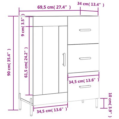 vidaXL Komoda sonoma hrast 69,5x34x90 cm inženirski les