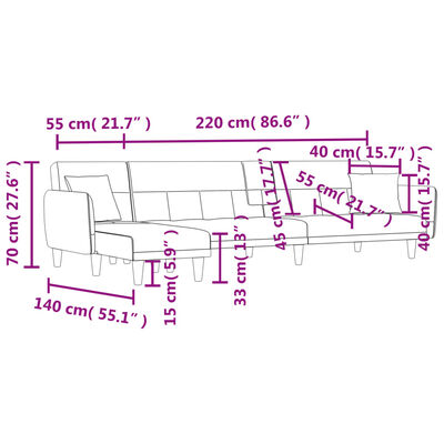 vidaXL Raztegljiv kavč L oblike temno siv 275x140x70 cm tkanina