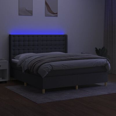 vidaXL Box spring postelja z vzmetnico LED temno siva 180x200 cm blago