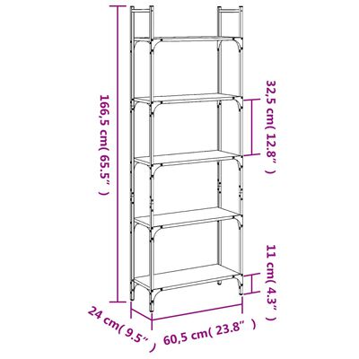 vidaXL Knjižna polica 5-nadstropna sonoma hrast 60,5x24x166,5 cm