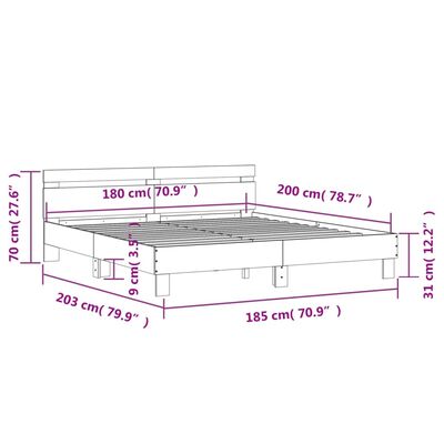 vidaXL Posteljni okvir z vzglavjem in LED siva sonoma 180x200 cm