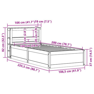 vidaXL Posteljni okvir z vzglavjem bel 100x200 cm trdna borovina