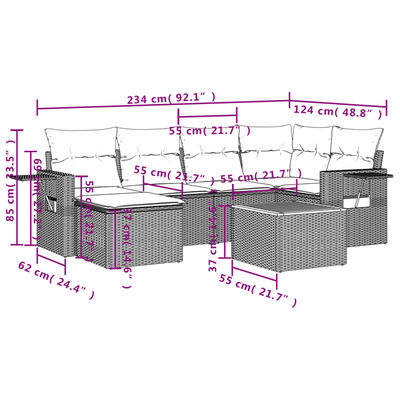 vidaXL Vrtna sedežna garnitura 7-delna z blazinami bež poli ratan