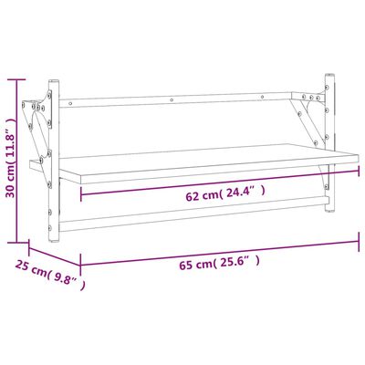 vidaXL Stenske police s prečkami 2 kosa rjavi hrast 65x25x30 cm