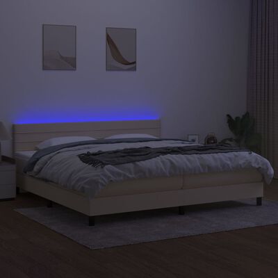 vidaXL Box spring postelja z vzmetnico LED krem 200x200 cm blago