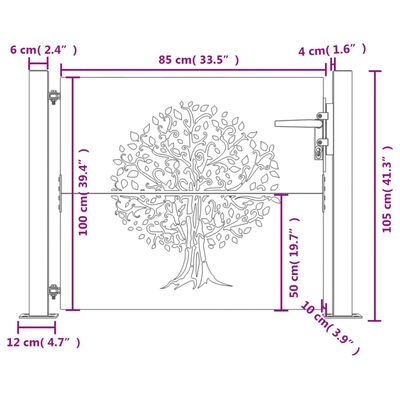 vidaXL Vrtna vrata 105x105 cm Corten jeklo dizajn drevesa