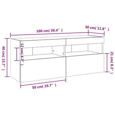 vidaXL Stenska TV omarica z LED lučkami betonsko siva 100x30x40 cm