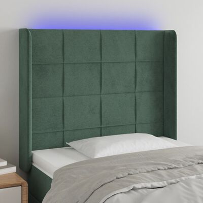 vidaXL LED posteljno vzglavje temno zeleno 83x16x118/128 cm žamet