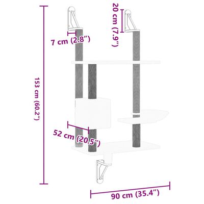 vidaXL Stensko mačje drevo s praskalnikom temno sivo 153 cm