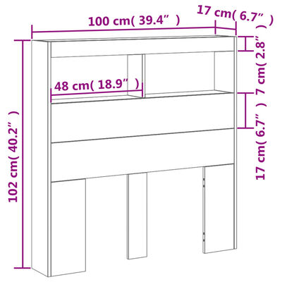 vidaXL Omarica za vzglavje postelje LED betonsko siva 100x17x102 cm