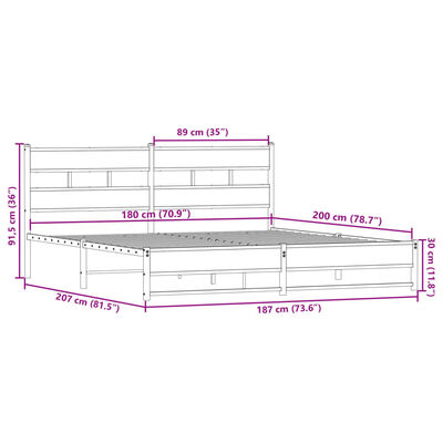 vidaXL Kovinski posteljni okvir brez vzmetnice dimljen hrast 180x200cm