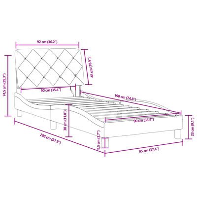 vidaXL Posteljni okvir z LED lučkami moder 90x190 cm žamet