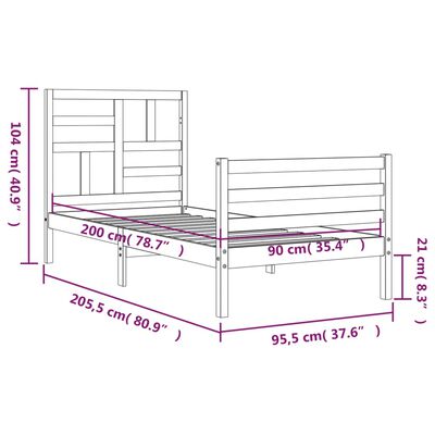 vidaXL Posteljni okvir z vzglavjem 90x200 cm trden les