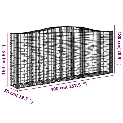 vidaXL Obokane gabion košare 6 kosov 400x50x160/180cm pocinkano železo