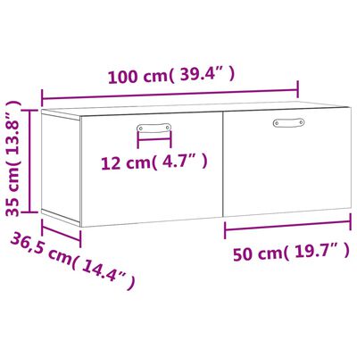 vidaXL Stenska omarica visok sijaj bela 100x36,5x35 cm konstruiran les