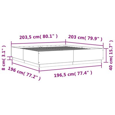 vidaXL Posteljni okvir z LED lučkami sonoma hrast 200x200 cm inž. les