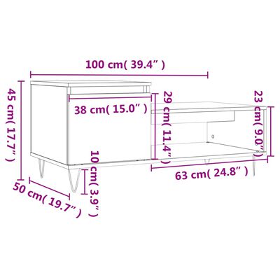 vidaXL Klubska mizica dimljeni hrast 100x50x45 cm inženirski les