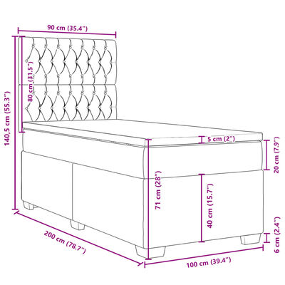 vidaXL Box spring postelja z vzmetnico temno siva 100x200 cm blago