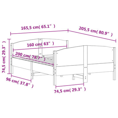 vidaXL Posteljni okvir brez vzmetnice 160x200 cm trdna borovina