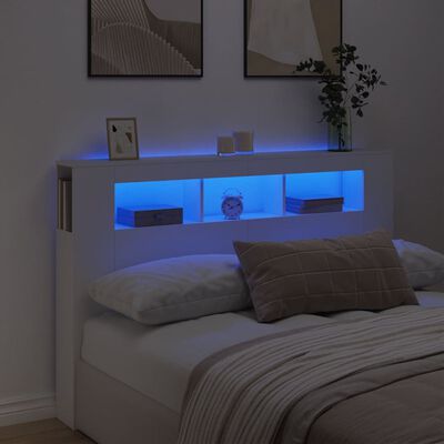 vidaXL LED posteljno vzglavje belo 160x18,5x103,5 cm inženirski les