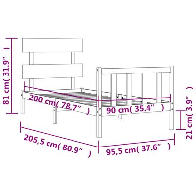 vidaXL Posteljni okvir brez vzmetnice bel 90x200 cm trdna borovina