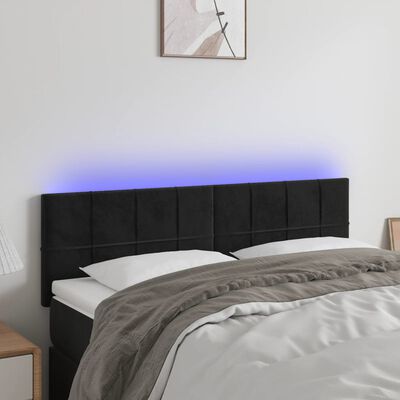 vidaXL LED posteljno vzglavje črno 144x5x78/88 cm blago