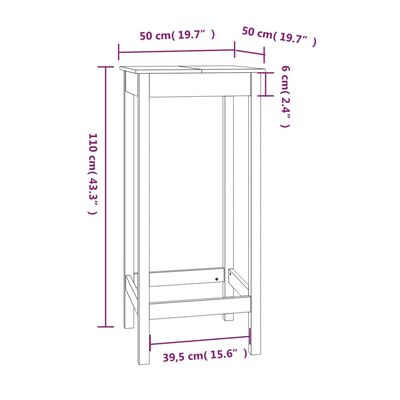 vidaXL Barska miza 50x50x110 cm trdna borovina