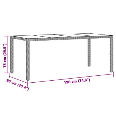 vidaXL Vrtna miza s stekleno ploščo črna 90x90x75 cm poli ratan